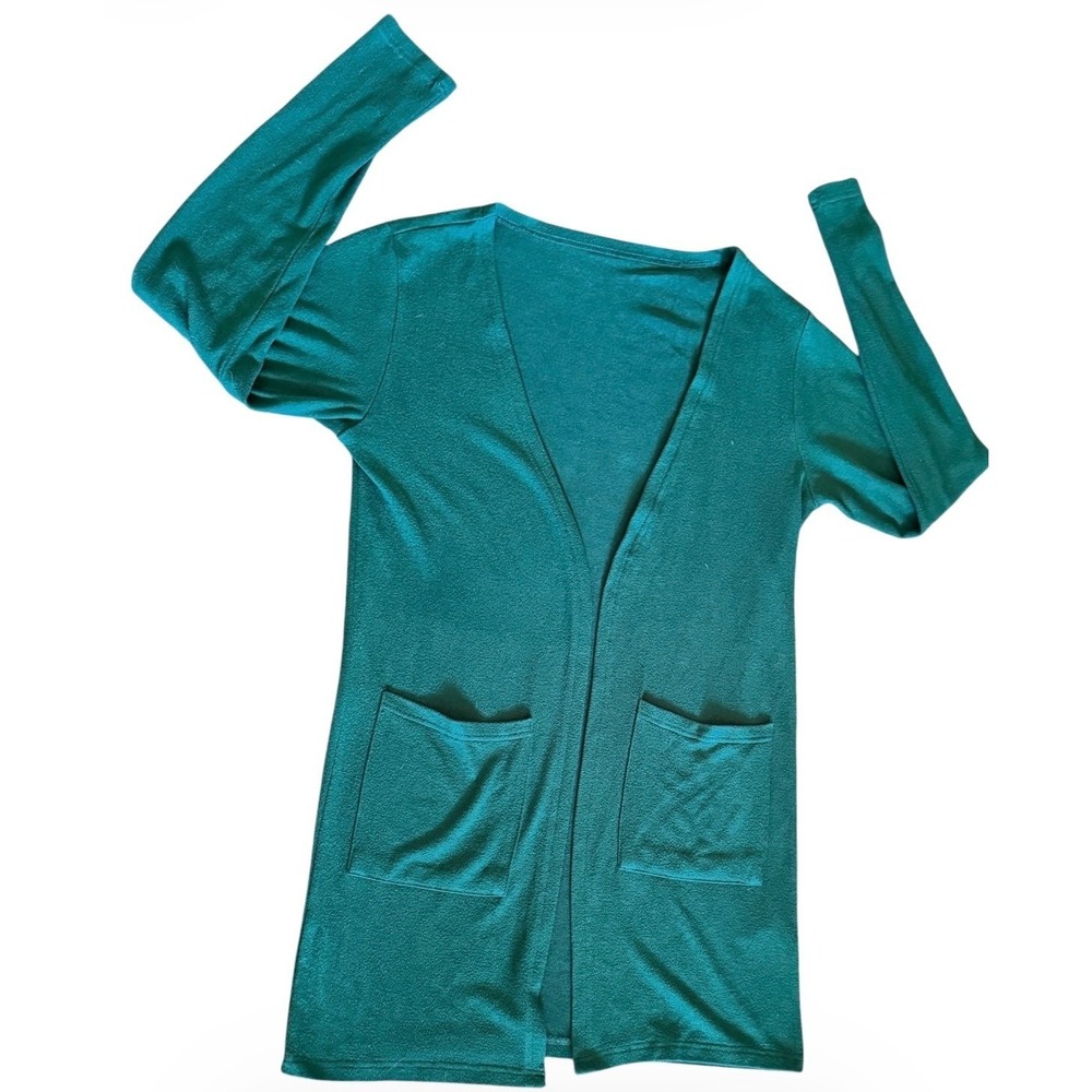Zyia Active Womens Teal‎ Green Open Front Longline Cardigan Sweater Pockets Sz M